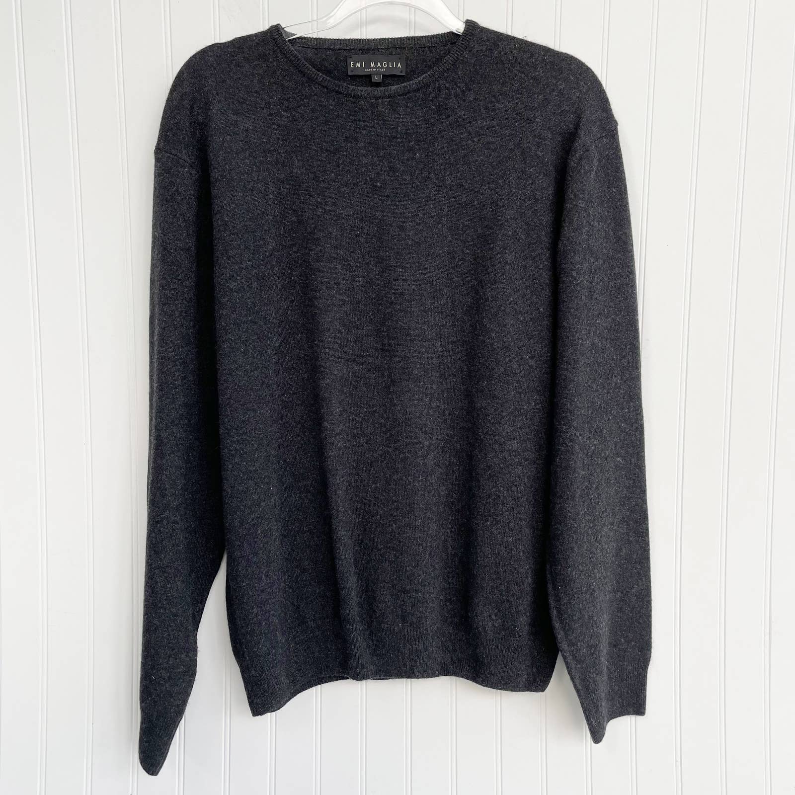 Emi Magli Sweater Cashmere Charcoal Gray Crew Neck Pullover